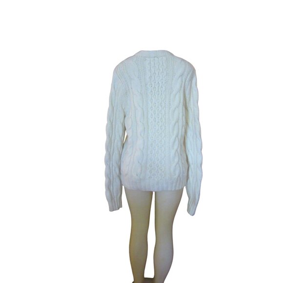 Abercrombie & Fitch Ivory Cable Knit Chunky Crew Neck Sweater L - Picture 5 of 6